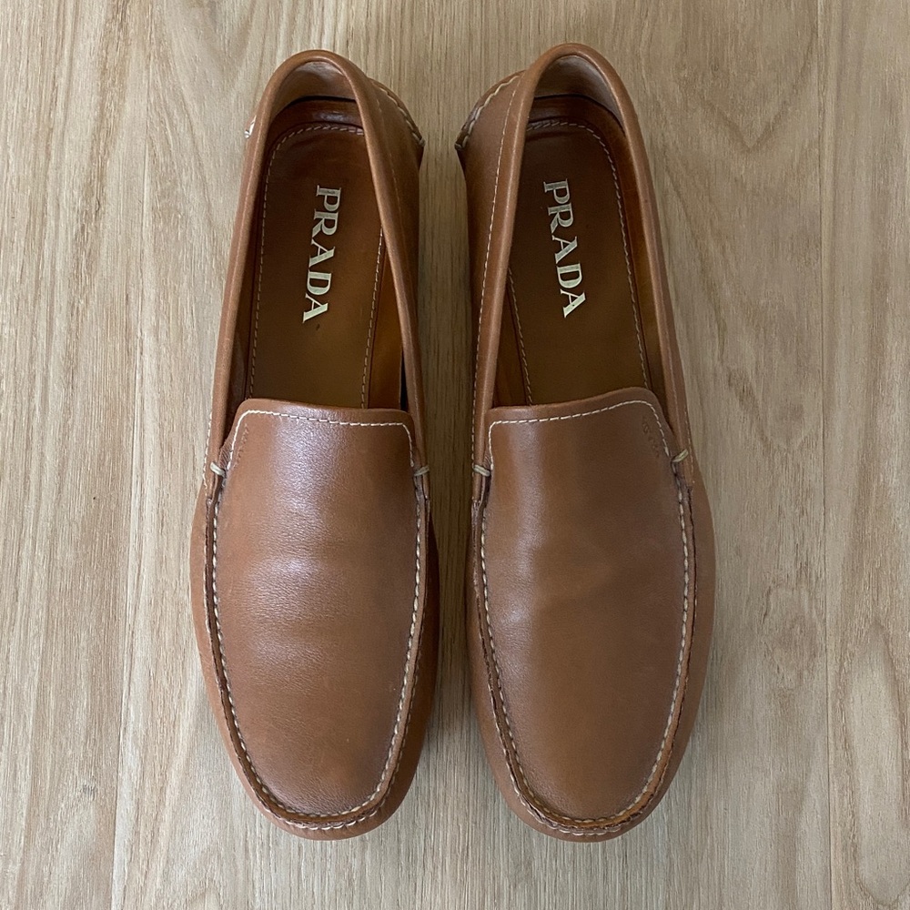 Prada Men's Brown Leather Slip-On Loafers